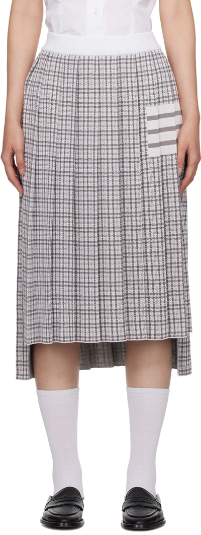 Thom Browne Pleated Jacquard-knit Silk And Cotton-blend Midi Skirt In 055 Lt Grey