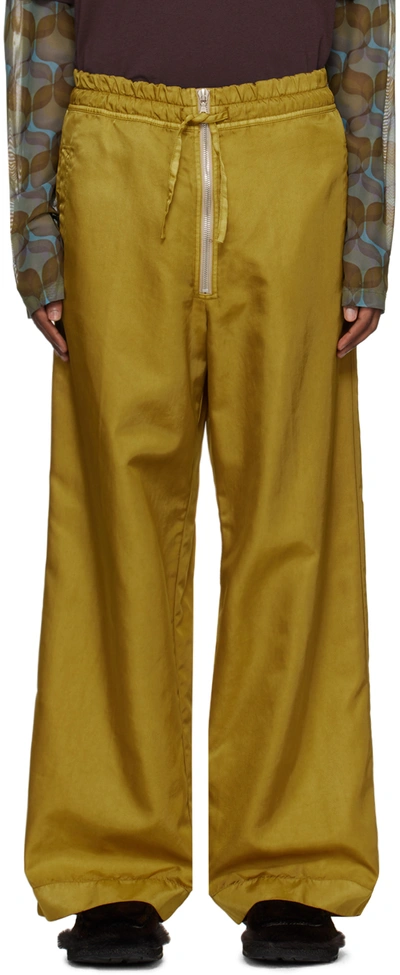 Shop Dries Van Noten Yellow Overdyed Trousers In 607 Olive