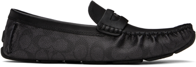 Shop Coach Black Signature Coin Loafers In Charcoal Black