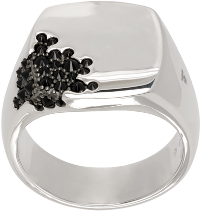 Shop Tom Wood Silver 'cushion Black Molecule' Ring In 925 Sterling Silver