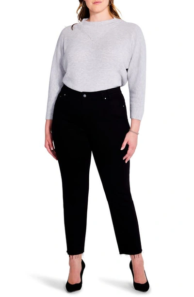 Nic + Zoe Raw Hem Ankle Straight Leg Jeans In Black Denim