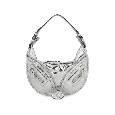 Shop Versace Repeat Hobo Shoulder Bag In Silver