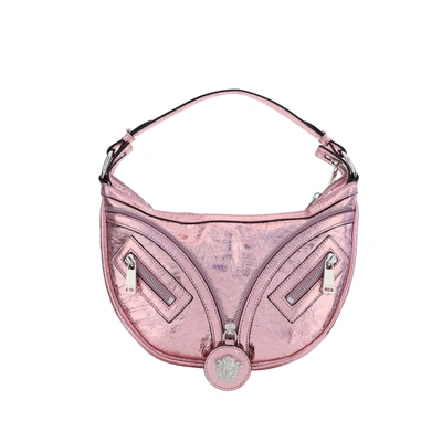 Versace Repeat Studded Leather Hobo Bag In Pink