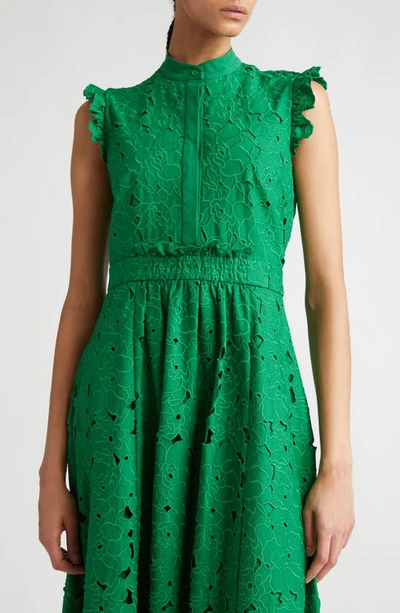 Shop Erdem Floral Lace Midi Dress In Green