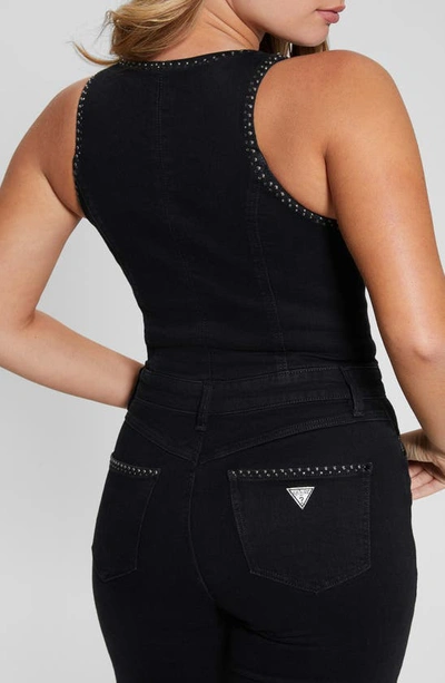 Shop Guess Conchita Zip-up Denim Jumpsuit In Black