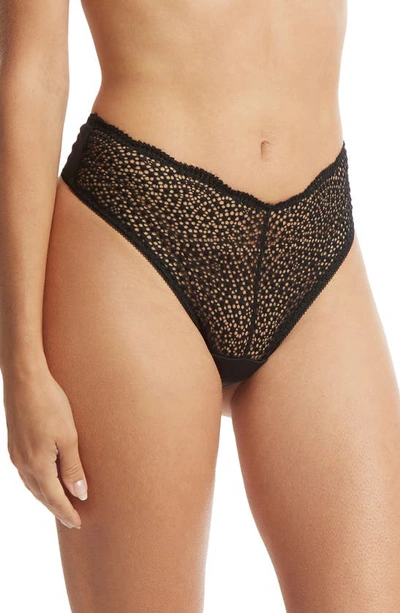 Hanky Panky Wrapped Around You Geometric Lace Thong In Black