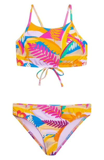 Shop Hobie Kids' Tropic Two-piece Swimsuit In Yellow Multi