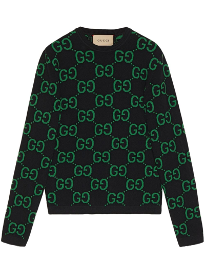 Shop Gucci Wollpullover Mit Gg-jacquardmuster In Black