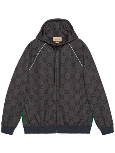 Shop Gucci Jumbo Gg Hooded Jacket - Men's - Polyester/spandex/elastane/cotton In Grey