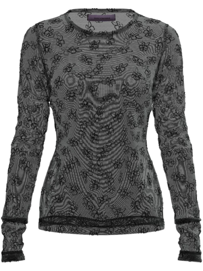 Margherita Maccapani Black Skimpy Floral-print Mesh T-shirt In Black