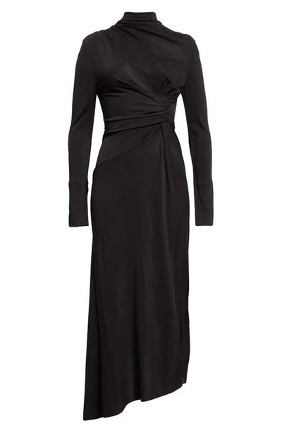 Shop Victoria Beckham Asymmetric Long Sleeve Draped Dress In Black