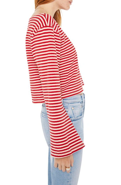 Shop Mother The Skipper Bell Stripe Long Sleeve Cotton T-shirt In Rnn - Red And Natural