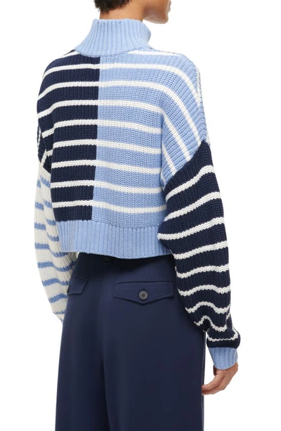 Shop Staud Hampton Mix Stripe Crop Cotton Blend Sweater In Adriatic Stripe