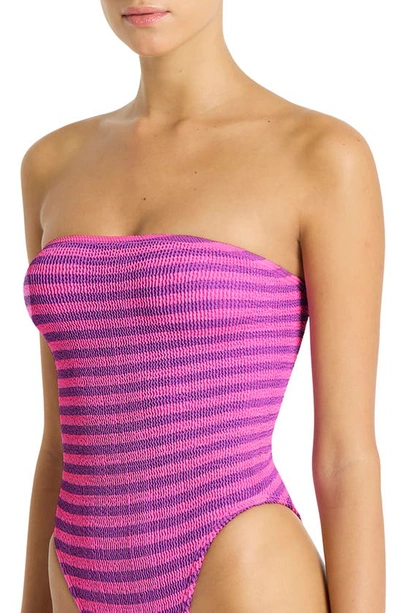 Shop Bondeye Fane Strapless One-piece Swimsuit In Cerise Stripe