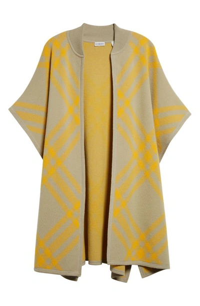 Shop Burberry Carly Check Wool Cape In Hunter/ Mimosa