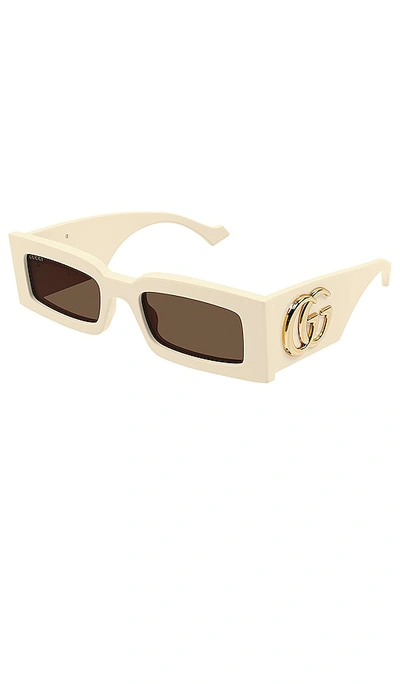 Shop Gucci Acetate Rectangular In Shiny Solid Ivory