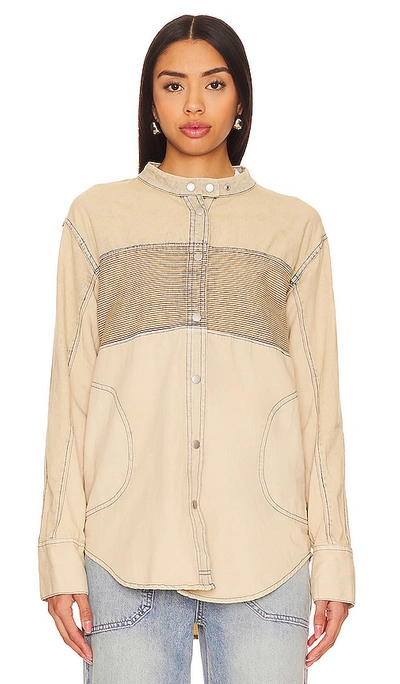 Shop Free People X We The Free Moto Color Block Shirt In Beige