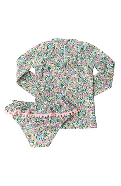 Shop Shade Critters Kids' Floral Long Sleeve Two-piece Rashguard Swimsuit In Mint