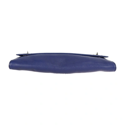 Shop Prada Saffiano Blue Leather Clutch Bag ()