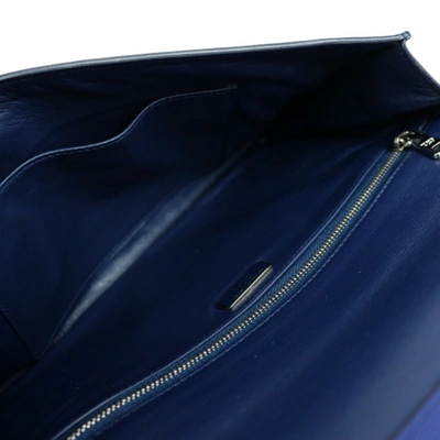 Shop Prada Saffiano Blue Leather Clutch Bag ()