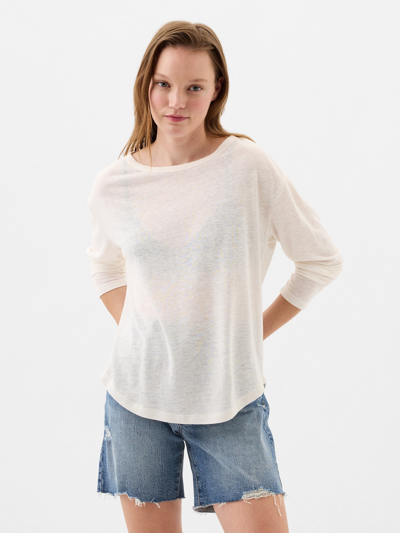 Shop Gap Linen-blend Boatneck T-shirt In White