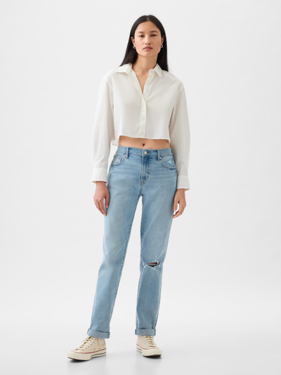Shop Gap Mid Rise Girlfriend Jeans In Light Indigo