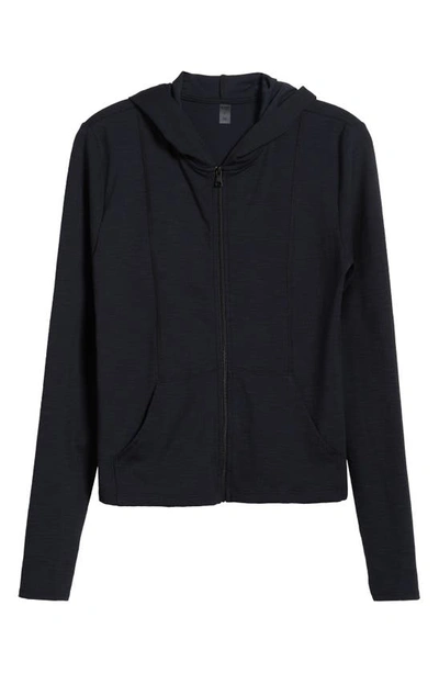 Shop Beyond Yoga Heather Rib Zip-up Hooded Jacket In Black Heather