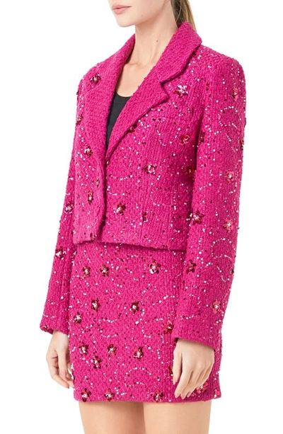 Shop Endless Rose Sequin Crop Blazer In Berry