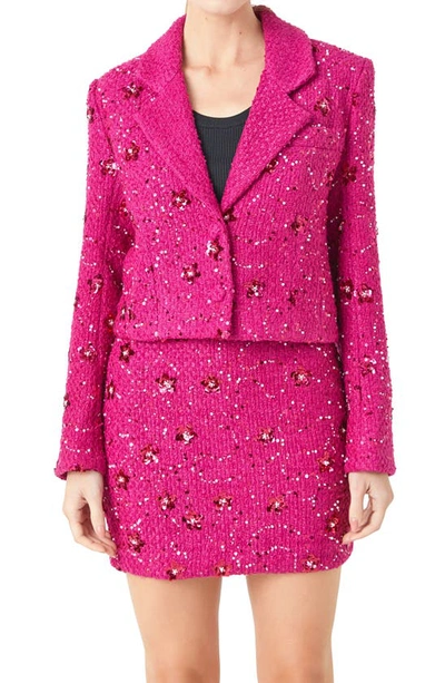 Shop Endless Rose Sequin Crop Blazer In Berry