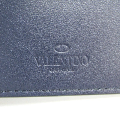 Shop Valentino Garavani Studs Navy Leather Wallet  ()