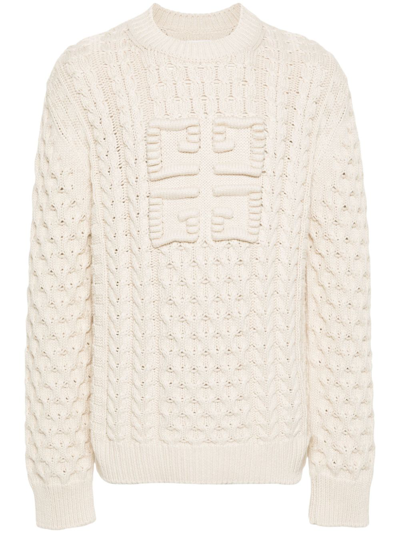 Shop Givenchy Logo Cotton Crewneck Sweater In Beige