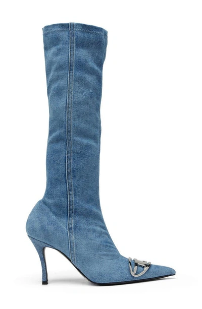 Shop Diesel Pointed Toe Knee High Boots In Winter Sky