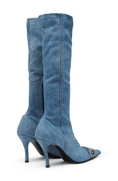 Shop Diesel Pointed Toe Knee High Boots In Winter Sky