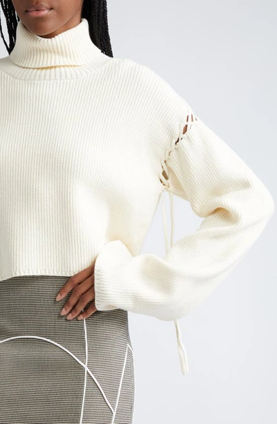 Shop Gestuz Georgiagz Laced Accent Wide Sleeve Turtleneck Sweater In Egret