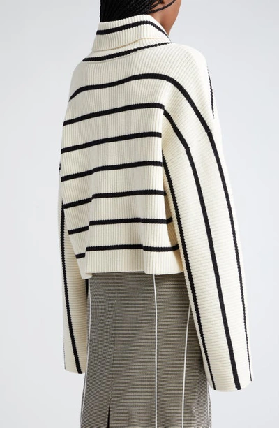 Shop Gestuz Georgiagz Stripe Wide Sleeve Cowl Neck Sweater In Egret With Black Stripes