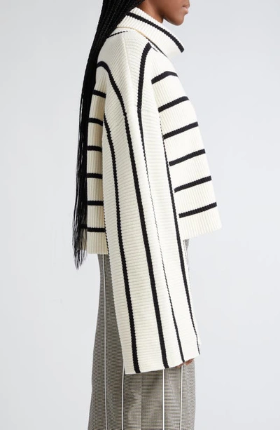 Shop Gestuz Georgiagz Stripe Wide Sleeve Cowl Neck Sweater In Egret With Black Stripes