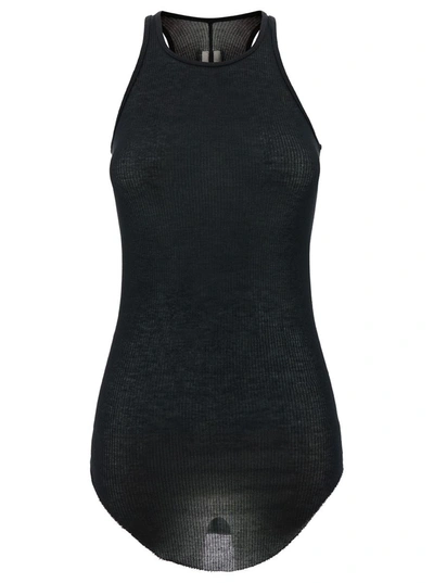 Shop Rick Owens Black Ribbed Tank Top With Curved Hem In Viscose And Silk Blend Woman