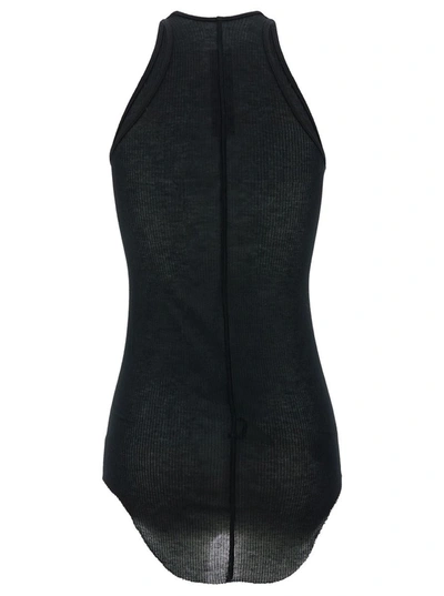 Shop Rick Owens Black Ribbed Tank Top With Curved Hem In Viscose And Silk Blend Woman