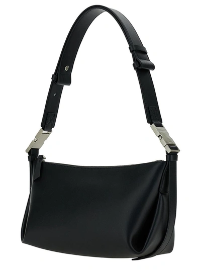 Shop Osoi 'bean Twee' Black Shoulder Bag With Logo Plaque In Leather Woman