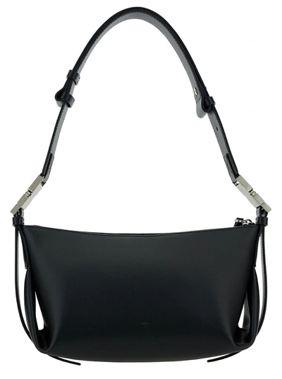 Shop Osoi 'bean Twee' Black Shoulder Bag With Logo Plaque In Leather Woman