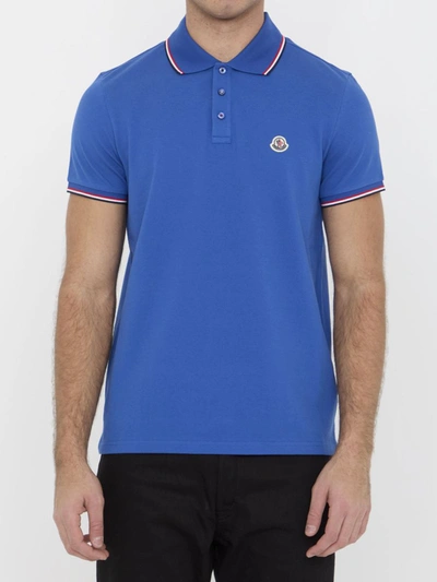 Shop Moncler Cotton Polo Shirt With Logo In Blue