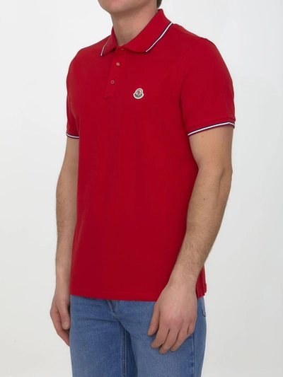 Shop Moncler Cotton Polo Shirt With Logo In Red