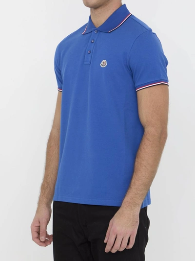 Shop Moncler Cotton Polo Shirt With Logo In Blue