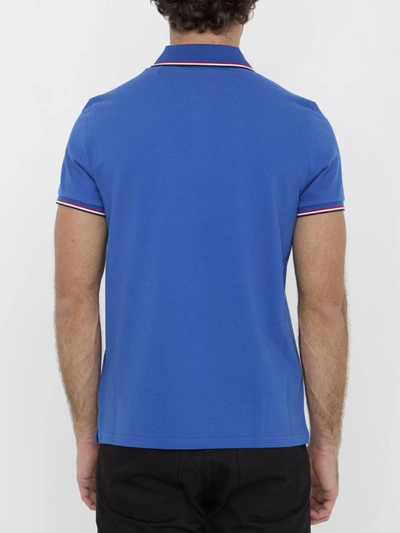 Shop Moncler Cotton Polo Shirt With Logo In Blue