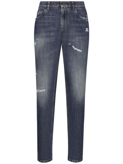 Shop Dolce & Gabbana Distressed Finish Jeans In Blue