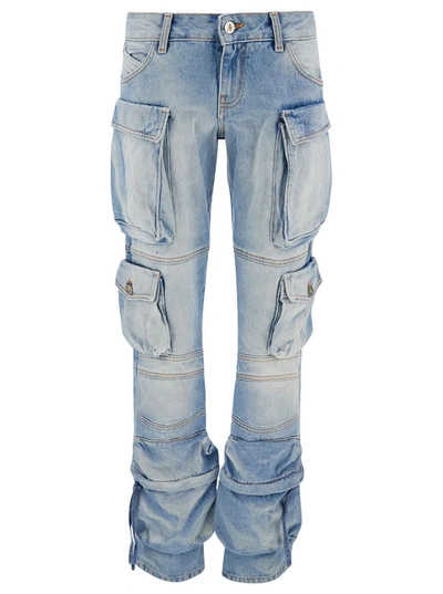 Shop Attico 'essie' Light Blue Fitted Jeans With Cargo Pockets In Denim Woman