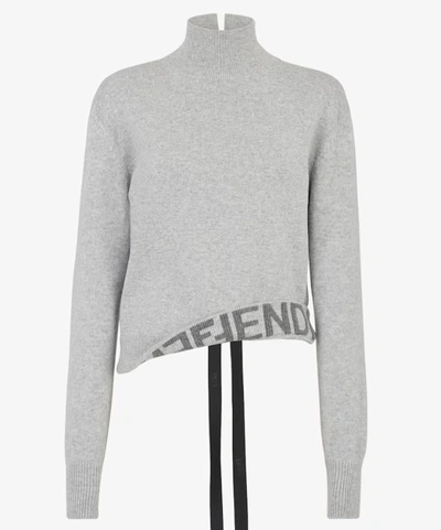 Shop Fendi Tied-back Knitted Pullover In Gray