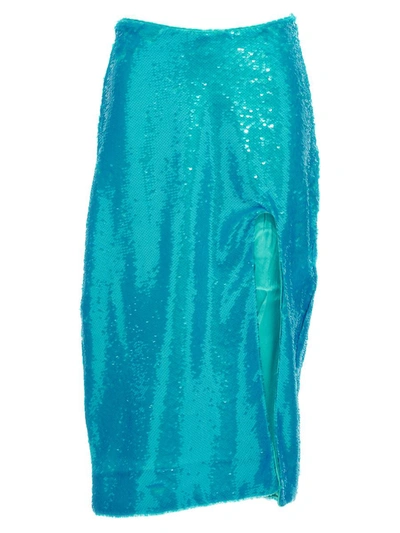 Shop Ganni Sequin Midi Skirt In Blue