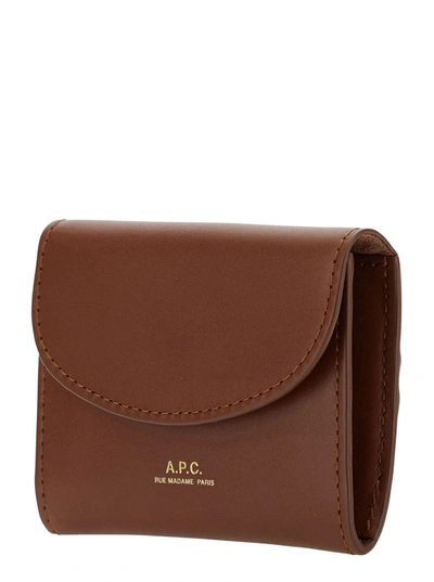 Shop Apc 'genève' Brown Card-holder With Embossed Logo In Leather Woman