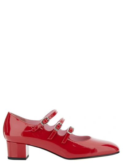 Shop Carel Paris 'kina' Red Mary Janes With Straps And Block Heel In Patent Leather Woman